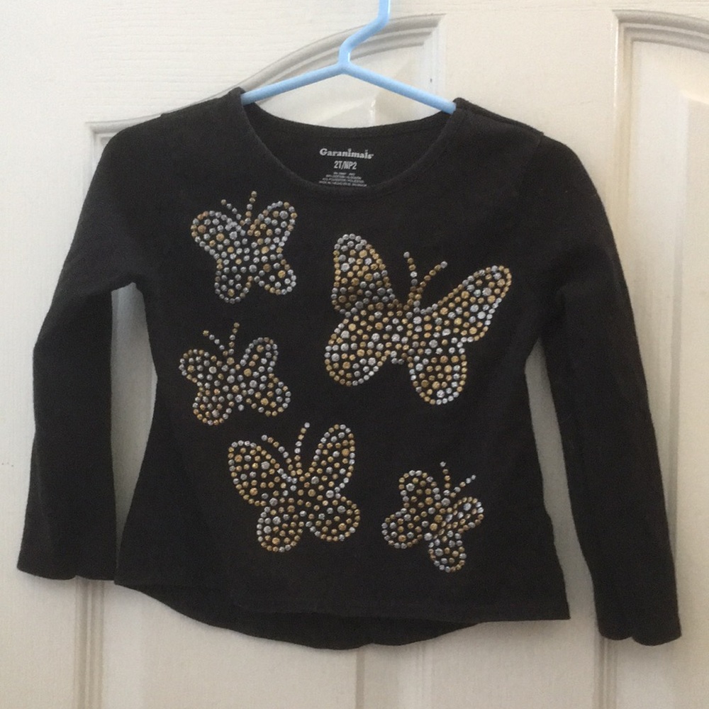 Girls’ Garanimals Embellished Glittery Butterflies LS Tee (2T)